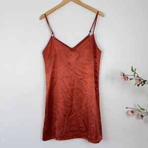 Parisian Rust‎ Orange Satin Mini Slip Dress Adjustable Straps Women 8 Cocktail